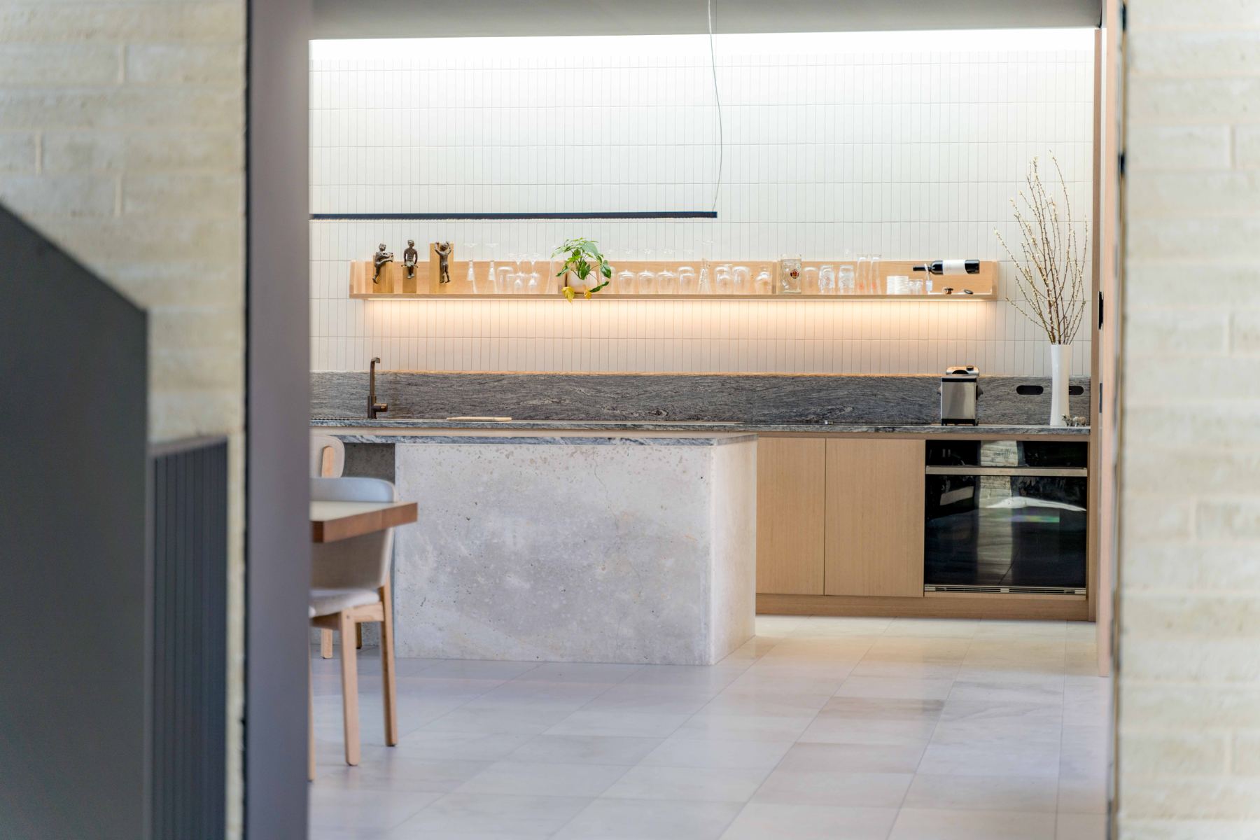 Kitchen with LED shelf lighting
