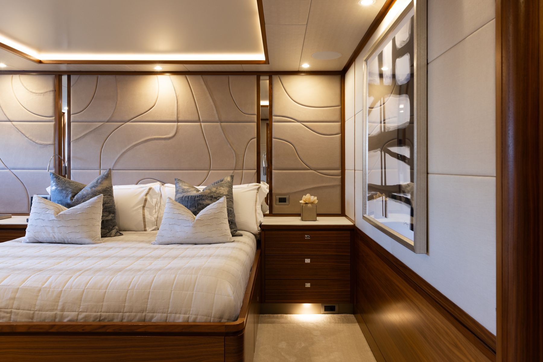 Master cabin with ceiling speaker and cove lighting