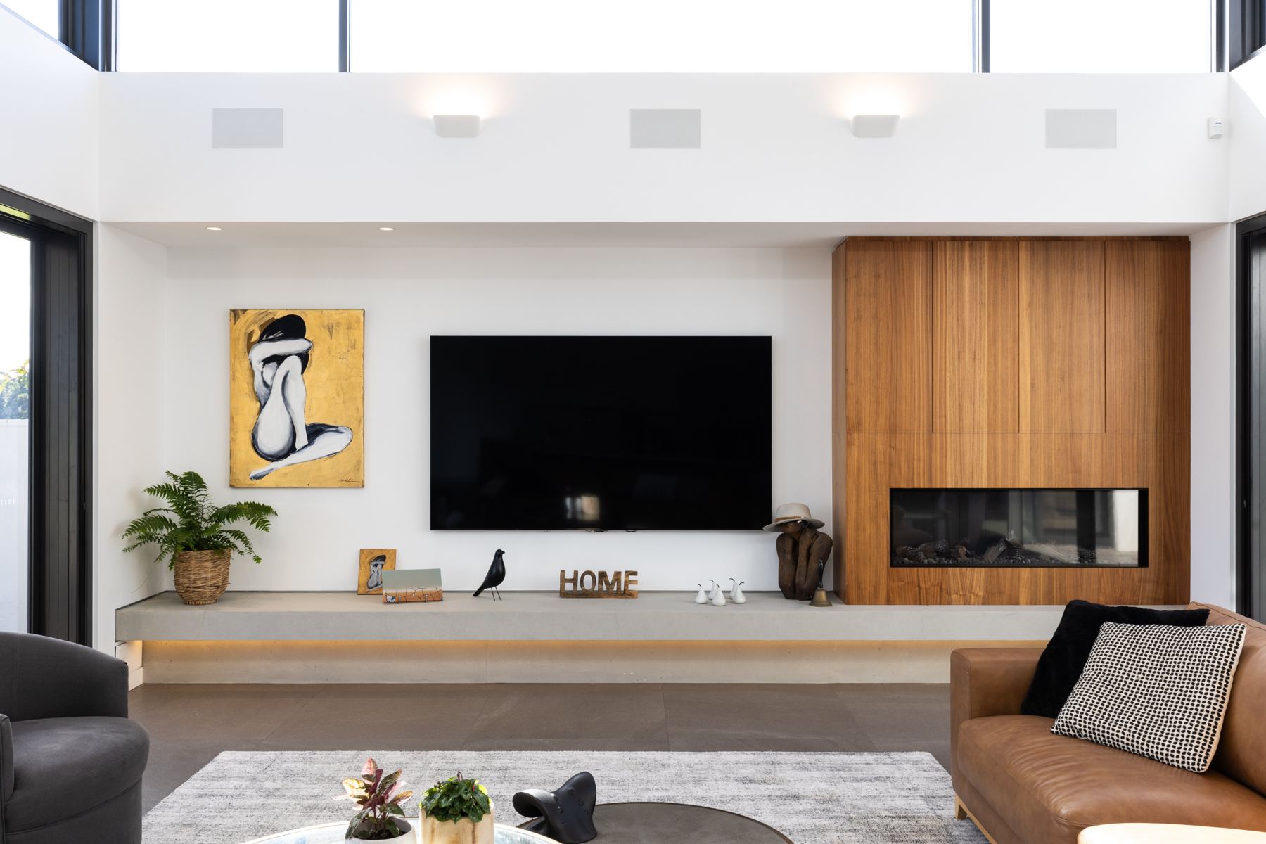 Living room with in-wall speakers