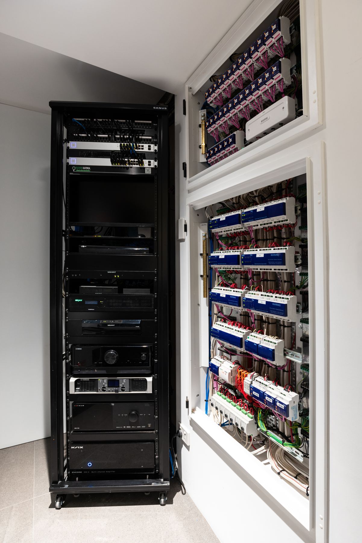 C-Bus lighting cabinet with labelled dimmers and relays
